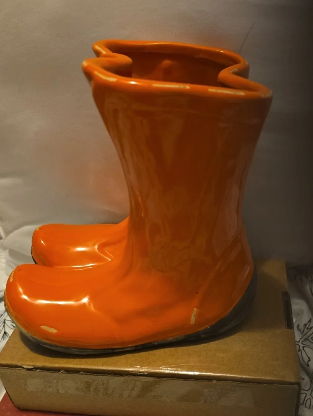 Vintage Orange Ceramic Decorative Rain Rubber Boot Vase Planter 7